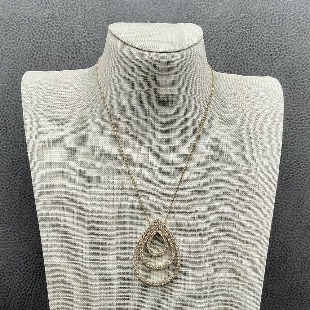 Necklace‎ Gold Tone Teardrop Rhinestone Pendant Womens Statement Fashion Jewelry